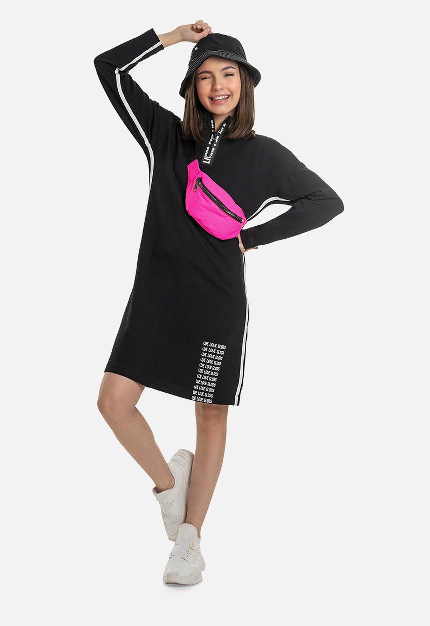 Gloss - Girls elastane sweat dress - black