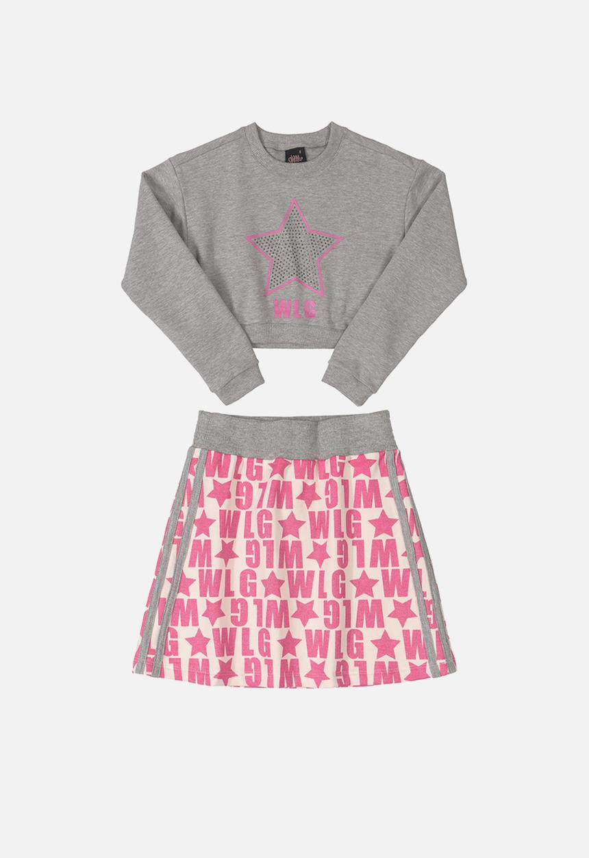 Gloss - Girls sweatshirt & skirt set - grey & pink
