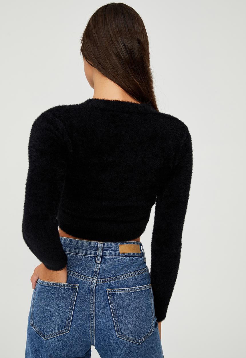 Cotton On - Super luxe fluffy crop pullover - black