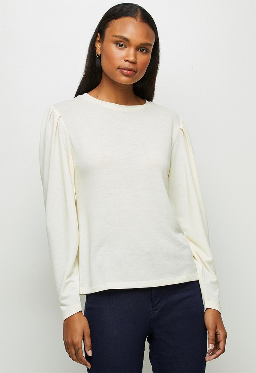 edit - Warm handle mutton sleeve top - milk