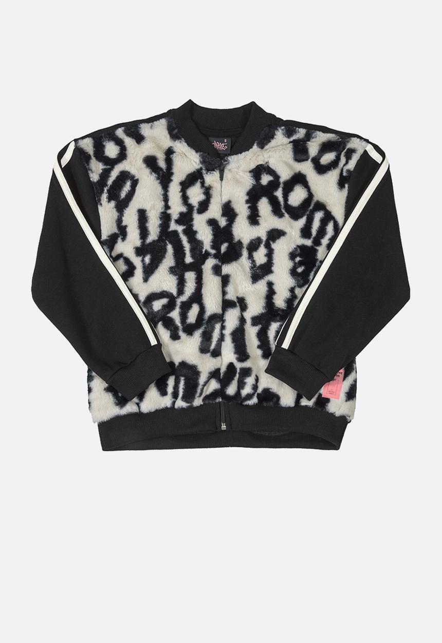 Gloss - Girls sweat jacket with faux fur - black