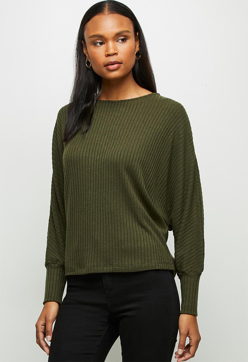 edit - Long sleeve slouchy ribbed tee - khaki 