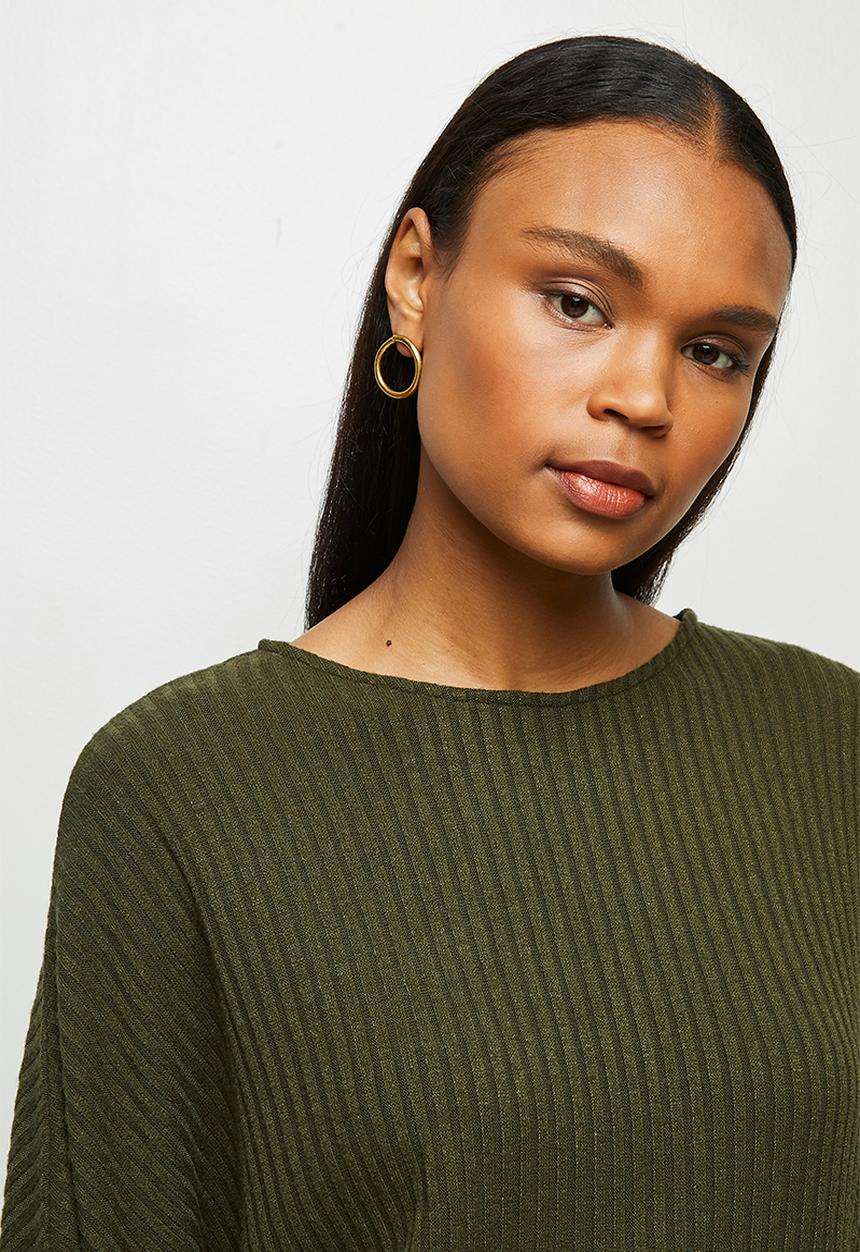 edit - Long sleeve slouchy ribbed tee - khaki 