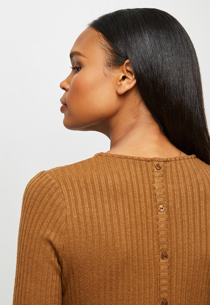edit - Long sleeve crew neck longline tee - tobacco
