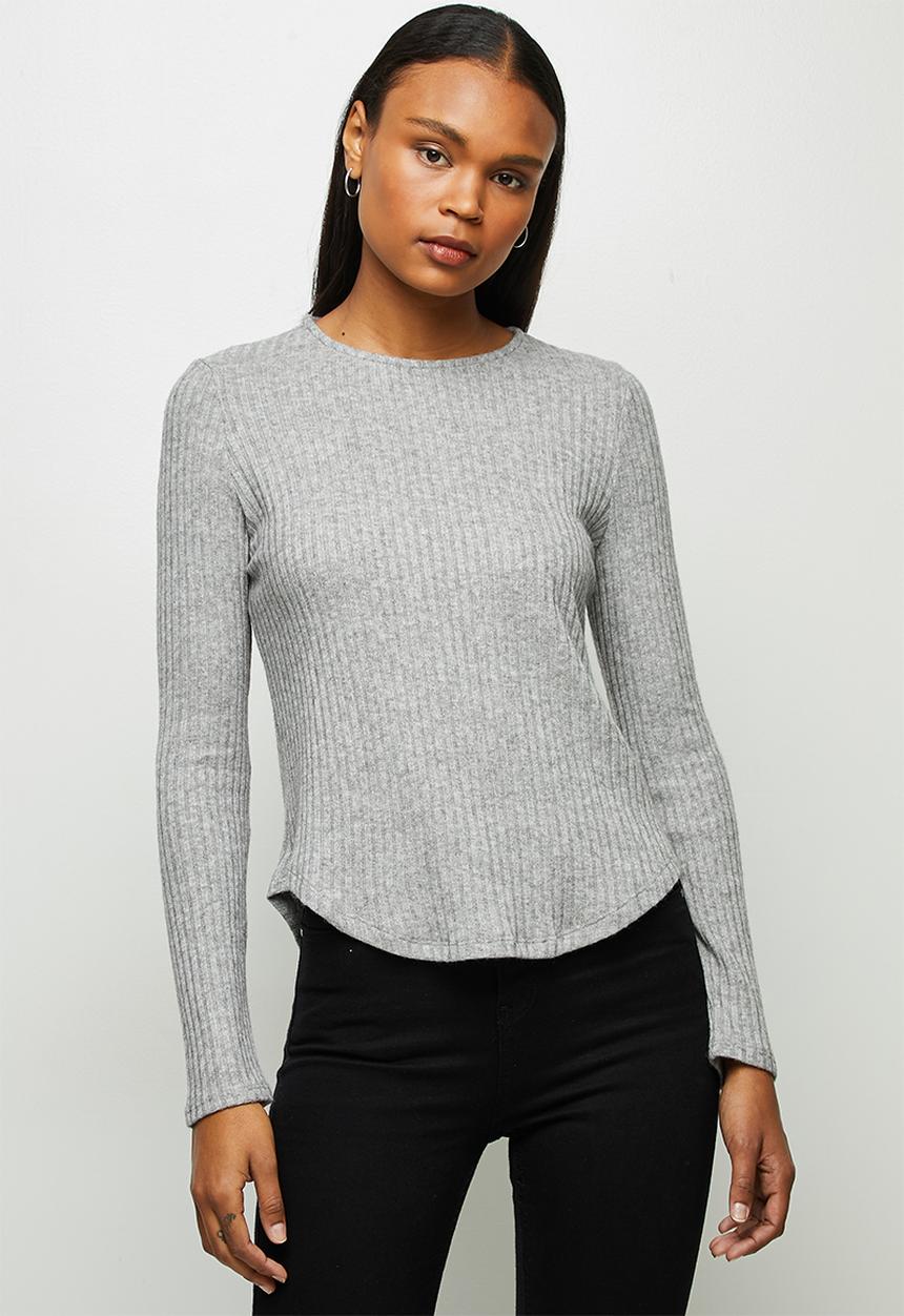 edit - Long sleeve crew neck longline tee - light grey