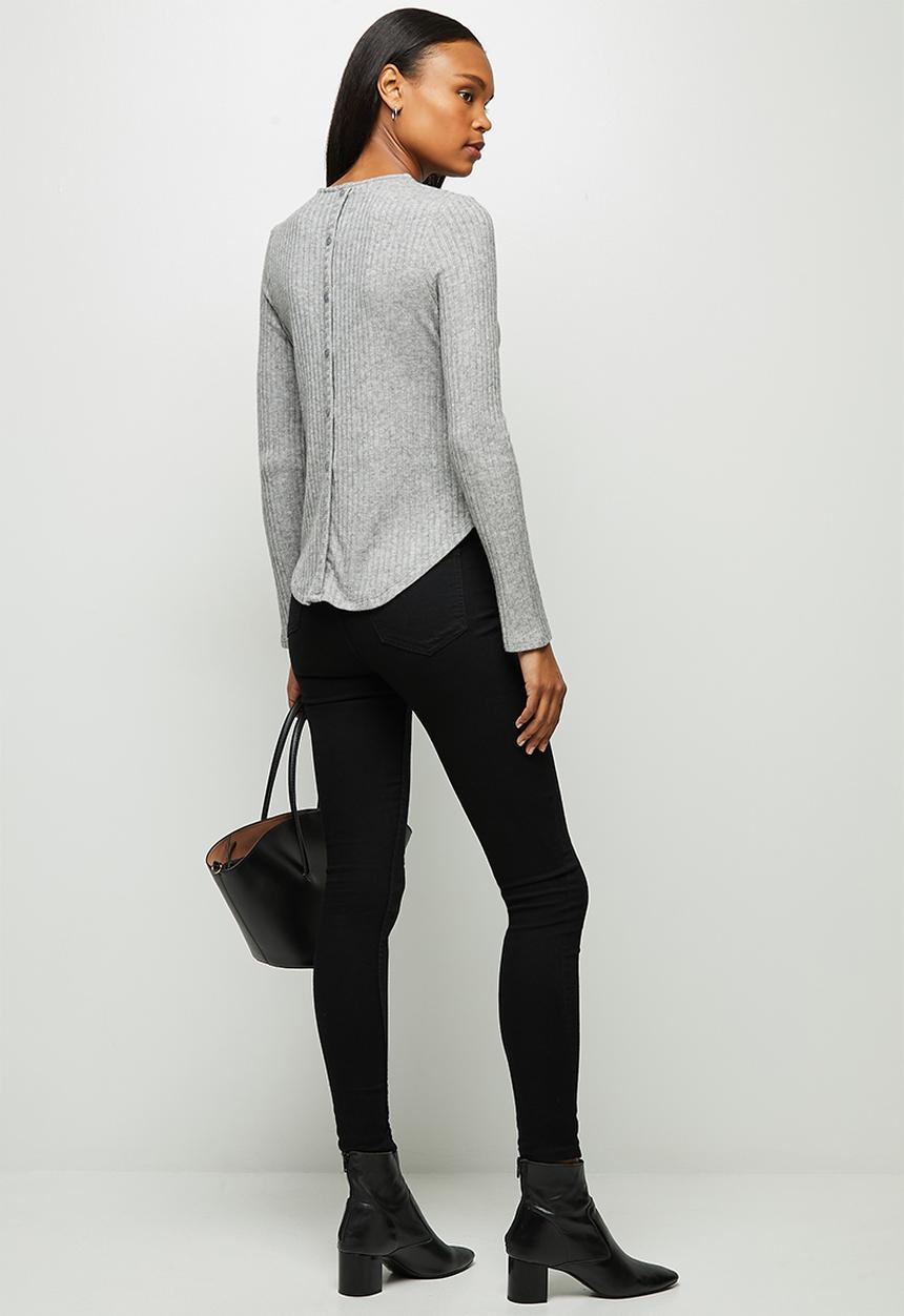 edit - Long sleeve crew neck longline tee - light grey