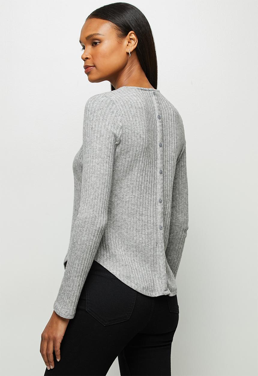 edit - Long sleeve crew neck longline tee - light grey