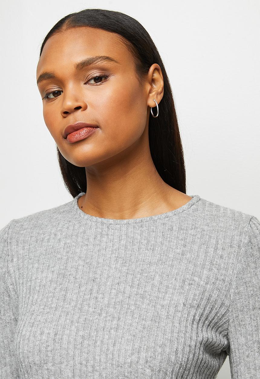 edit - Long sleeve crew neck longline tee - light grey