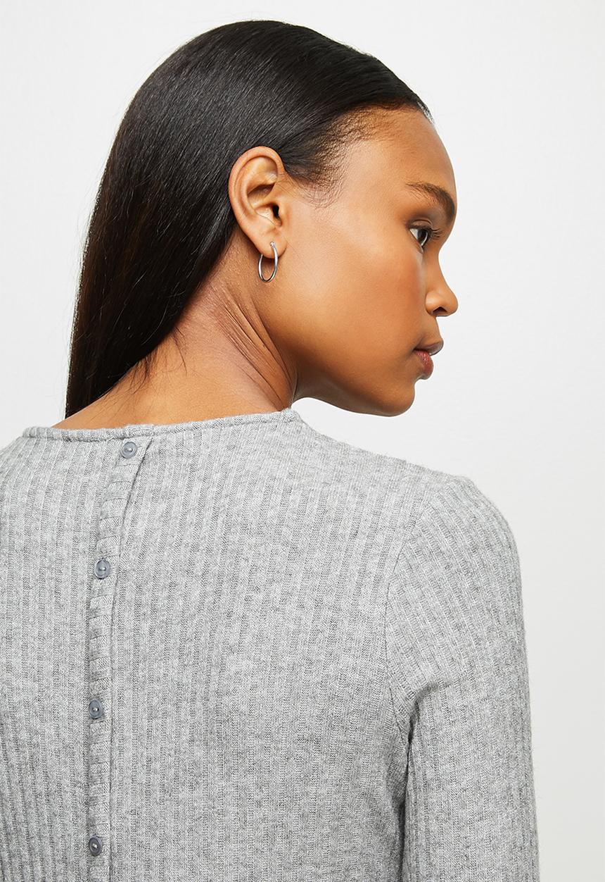 edit - Long sleeve crew neck longline tee - light grey