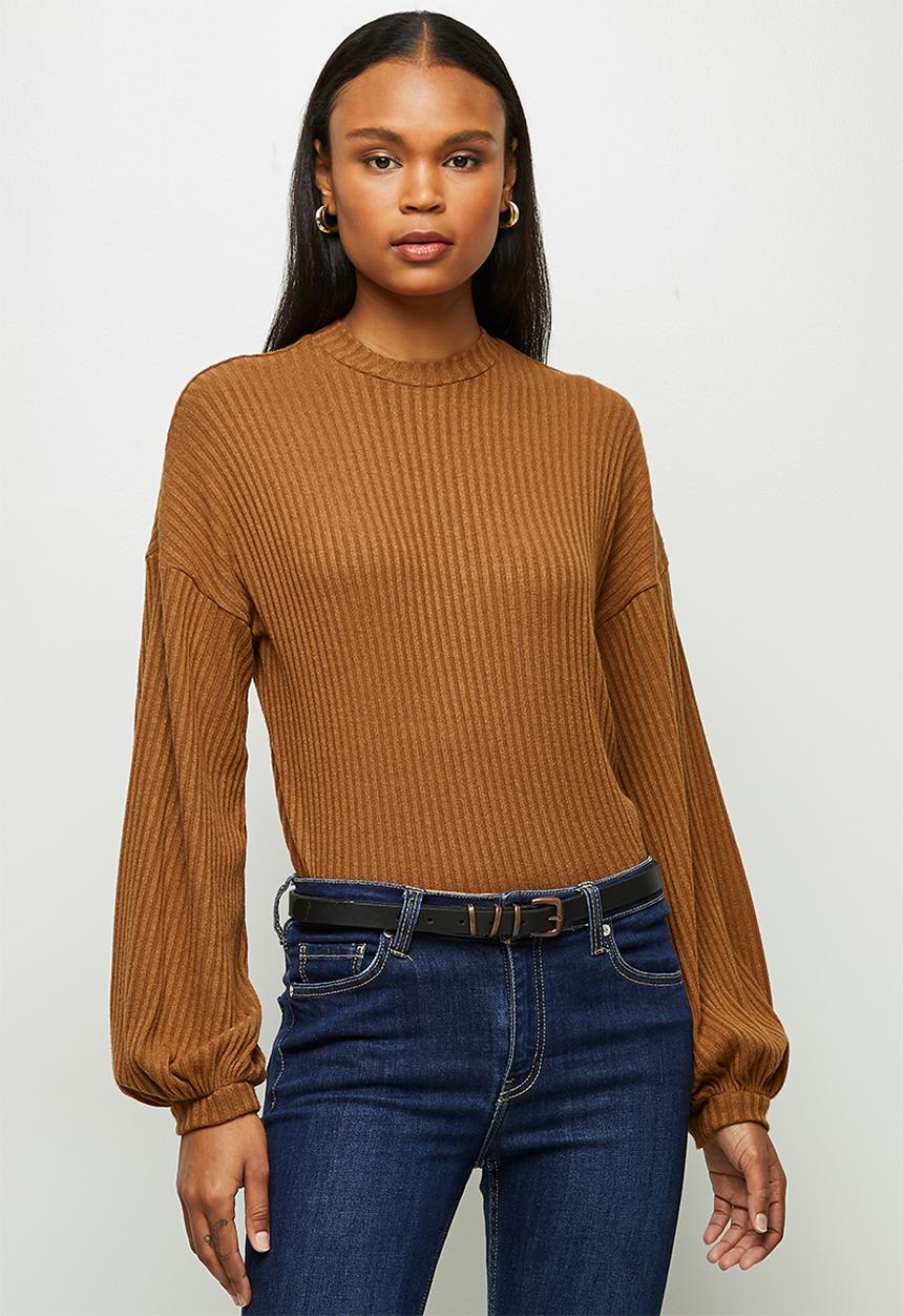 edit - Texture balloon drop shoulder top - tobacco