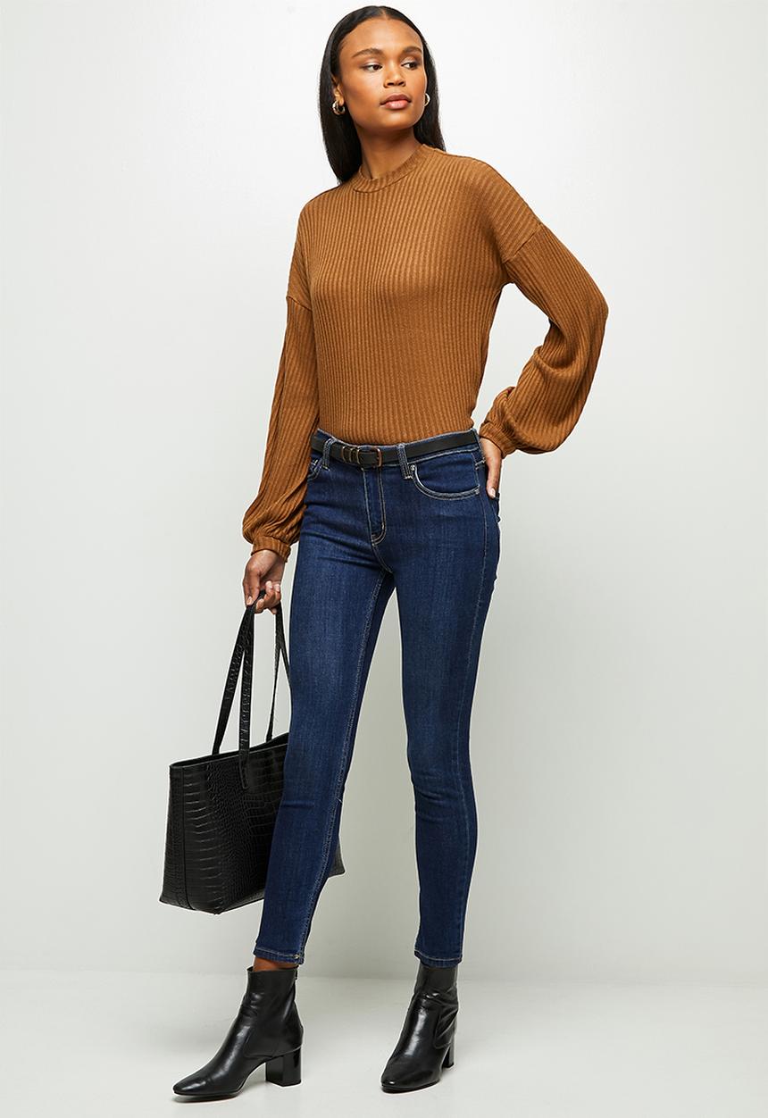 edit - Texture balloon drop shoulder top - tobacco
