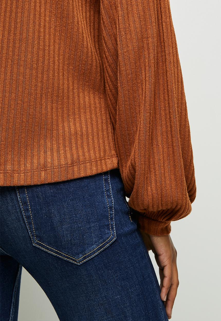 edit - Texture balloon drop shoulder top - tobacco