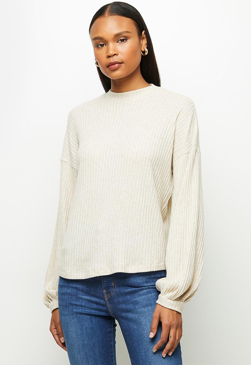 edit - Texture balloon drop shoulder top - oatmeal 