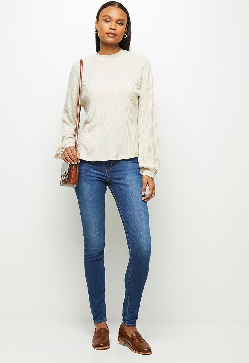 edit - Texture balloon drop shoulder top - oatmeal 