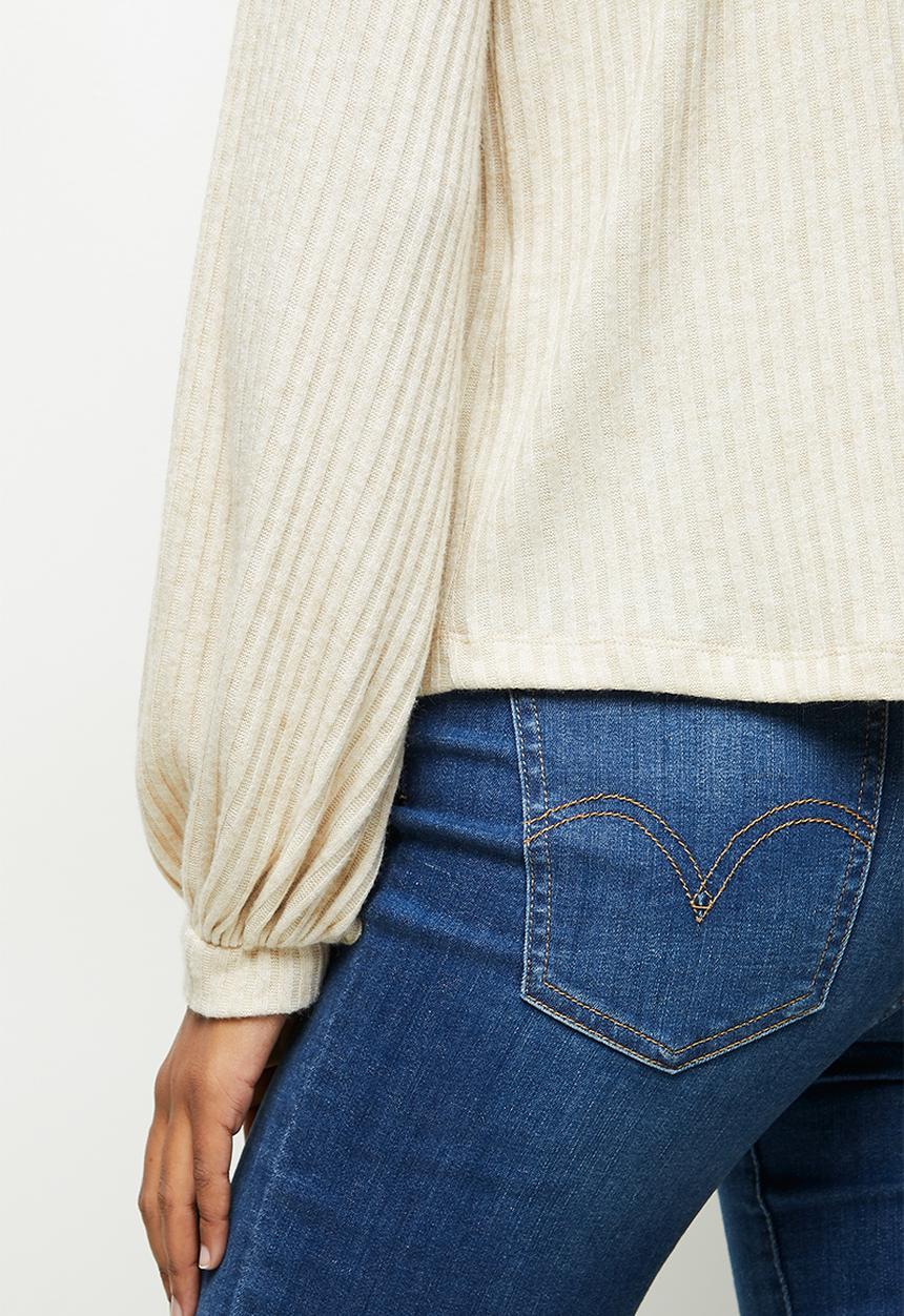 edit - Texture balloon drop shoulder top - oatmeal 