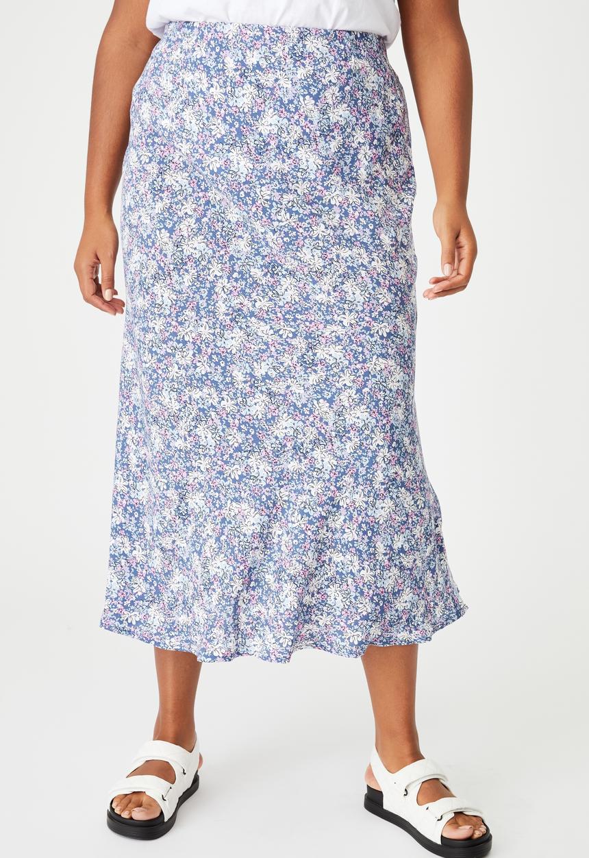 Cotton On - Curve all day slip skirt - diane floral coastal blue