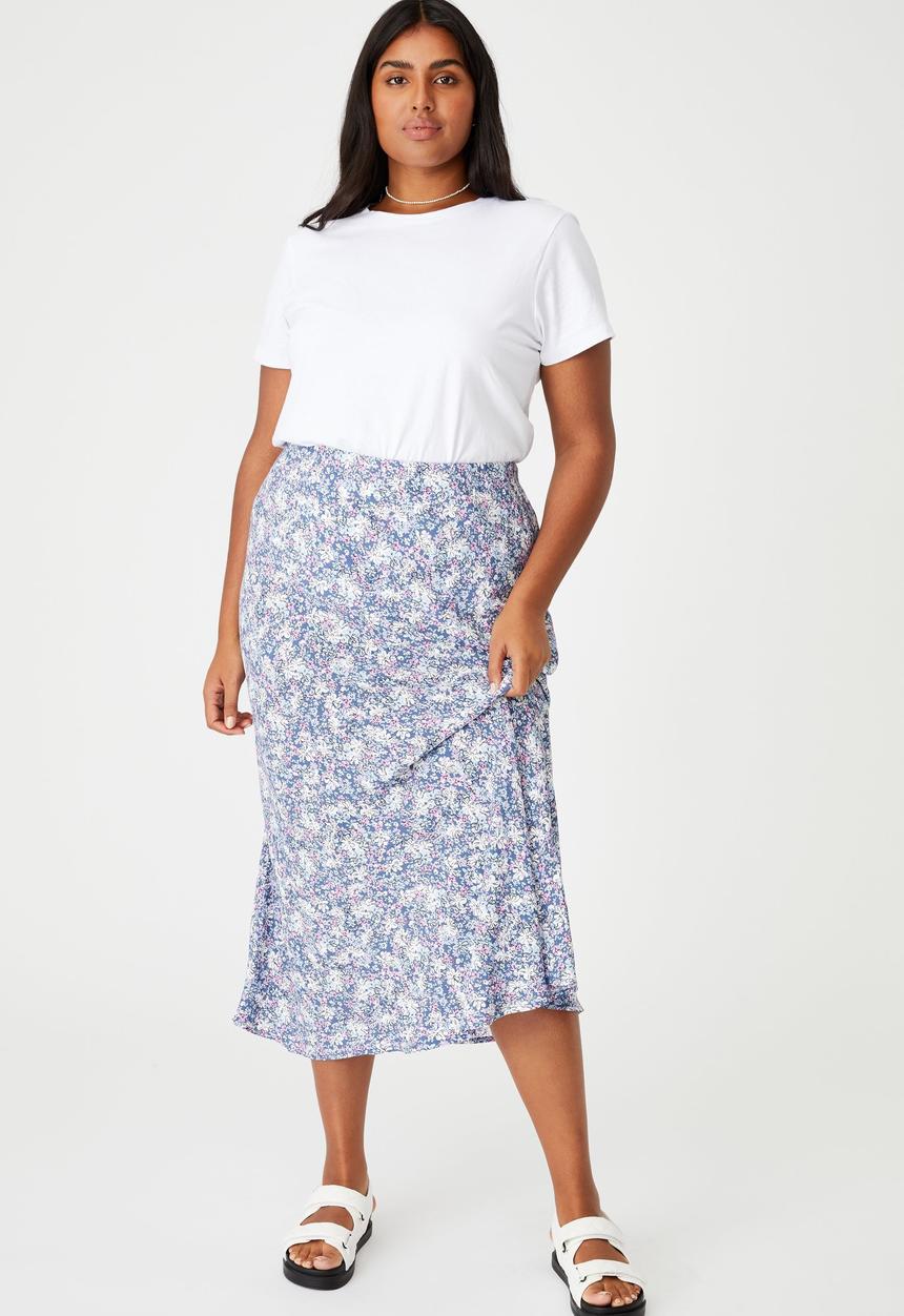 Cotton On - Curve all day slip skirt - diane floral coastal blue