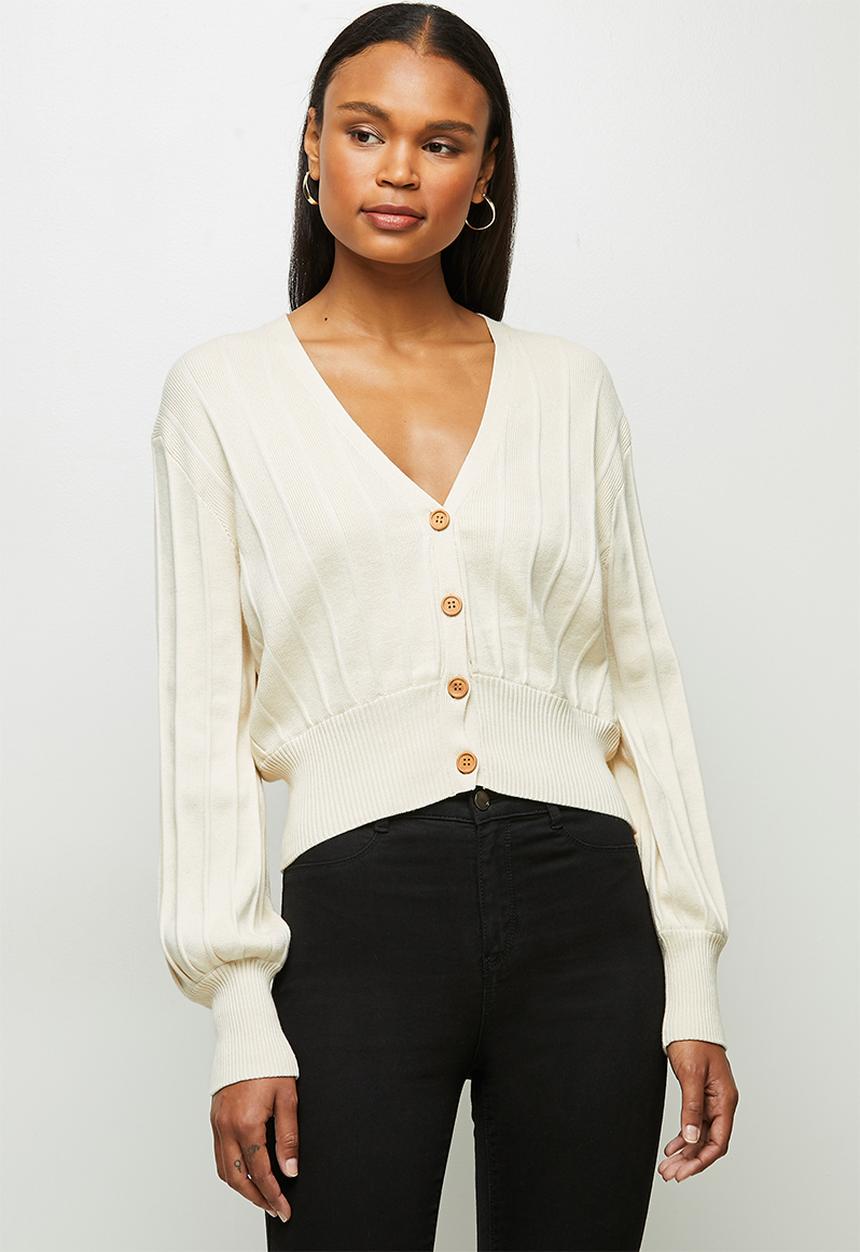 edit - Deep v-neck ribbed cardigan - neutral