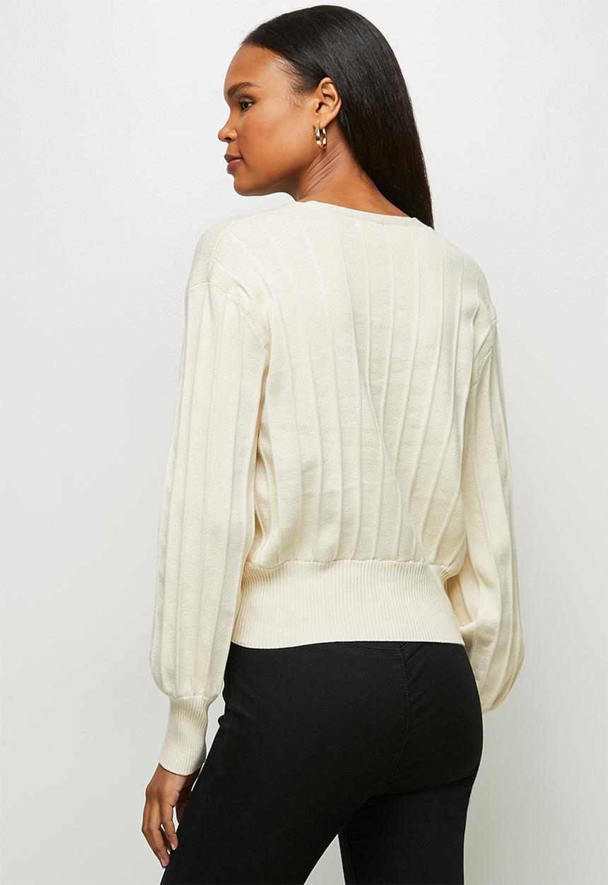 edit - Deep v-neck ribbed cardigan - neutral