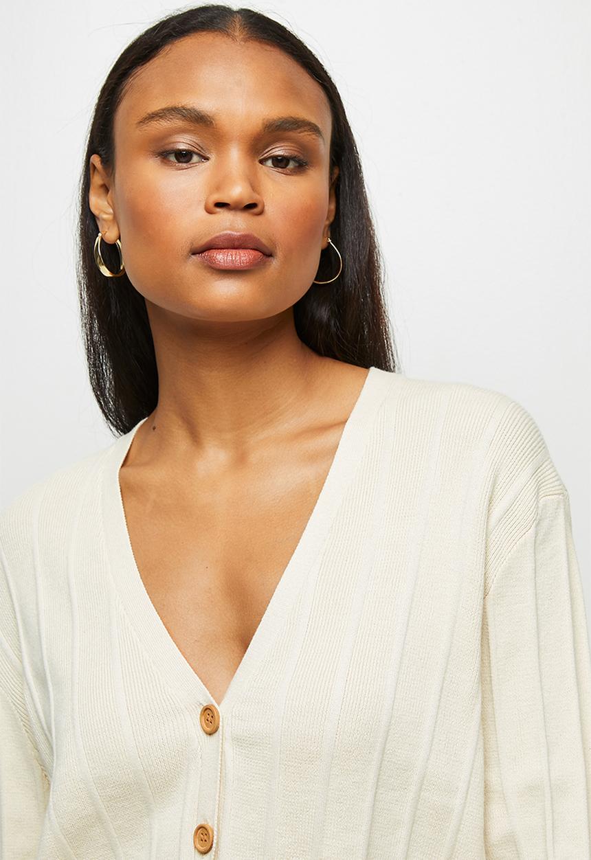 edit - Deep v-neck ribbed cardigan - neutral