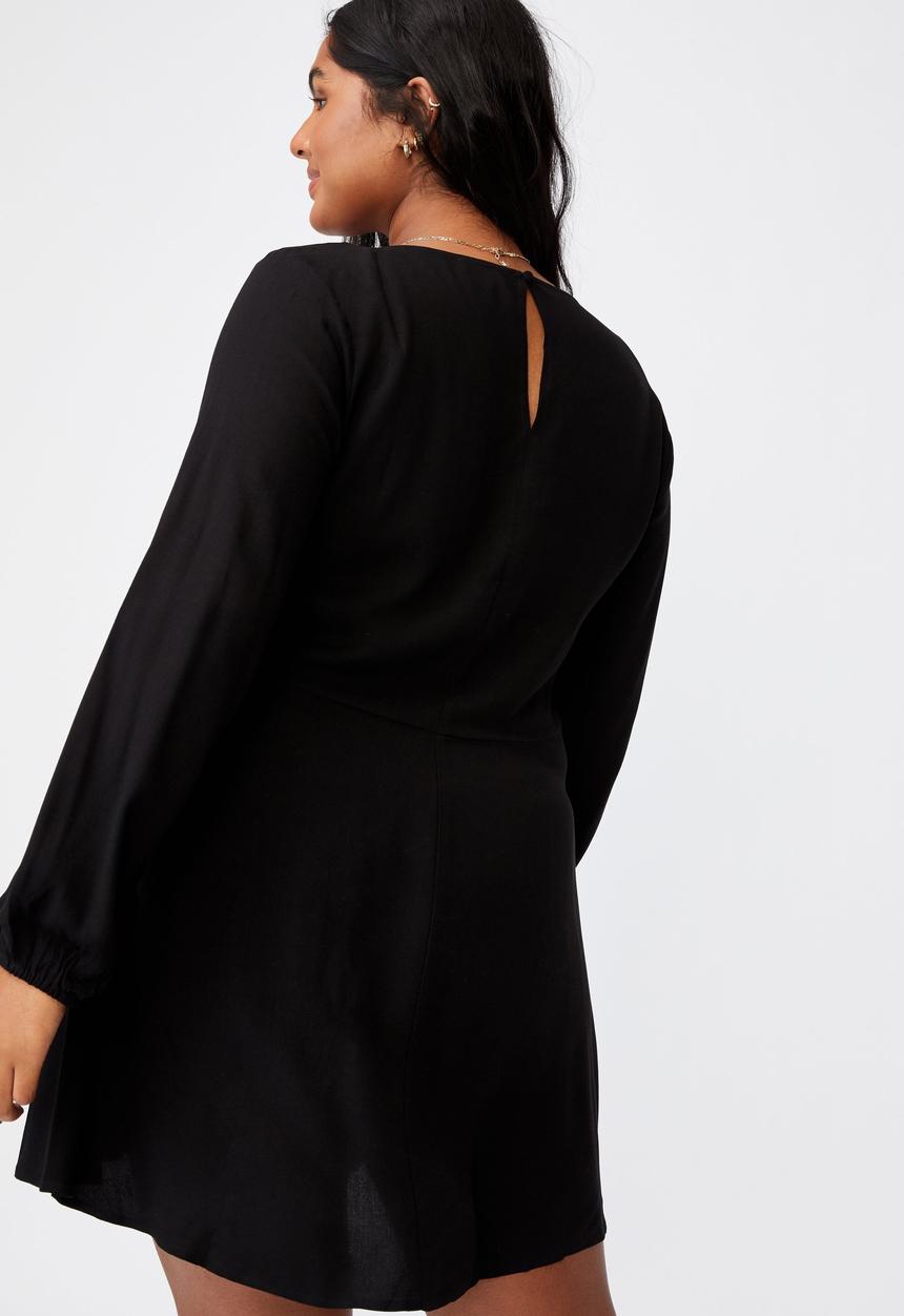 Cotton On - Curve ashley long sleeve mini dress - black