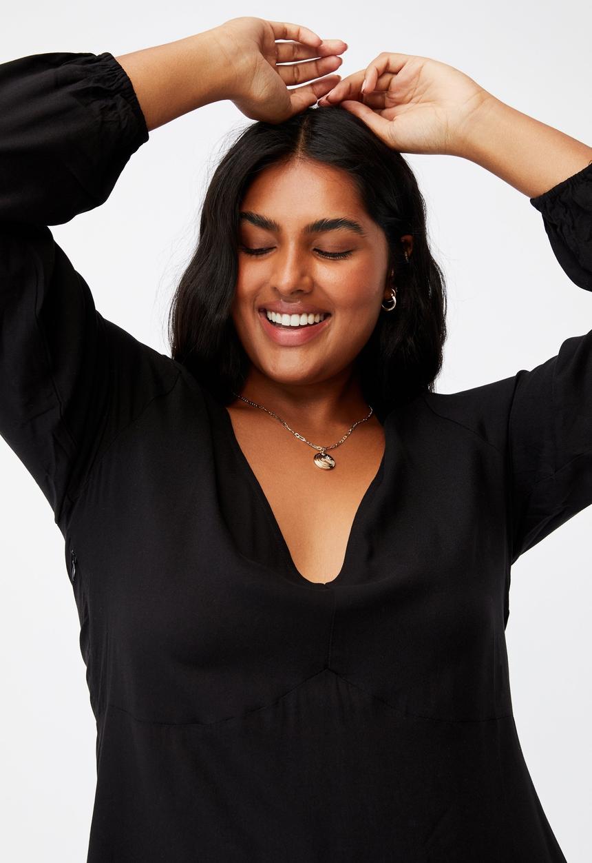 Cotton On - Curve ashley long sleeve mini dress - black