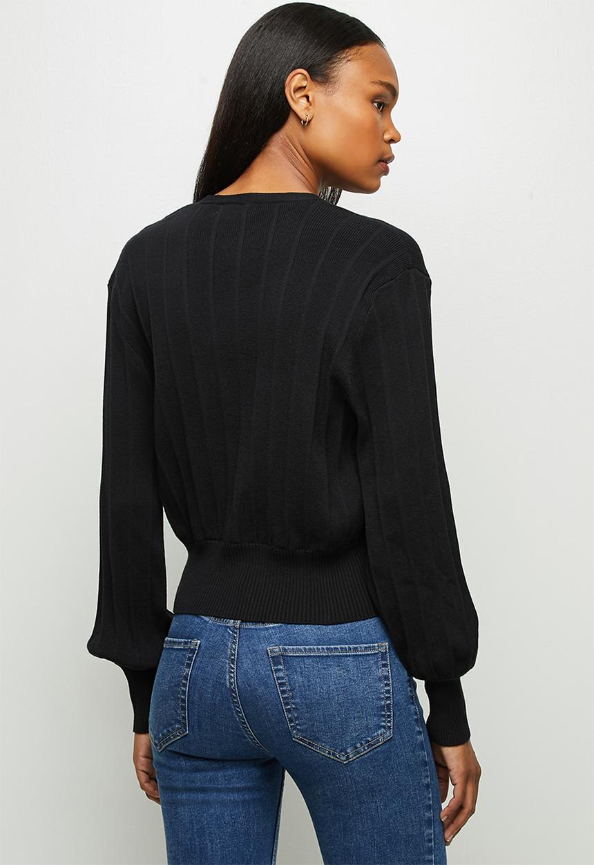 edit - Deep v-neck ribbed cardigan - black