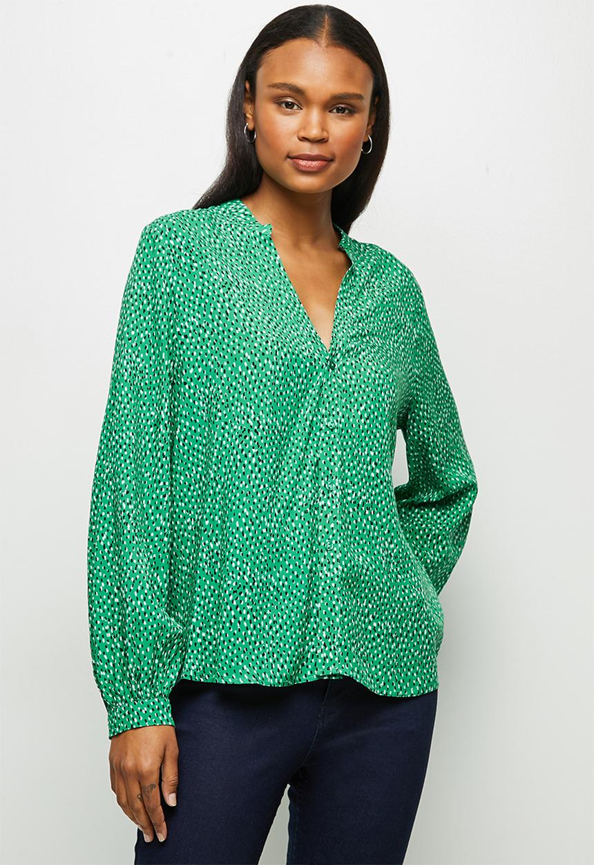 edit - Mandarin collar shirt - green 