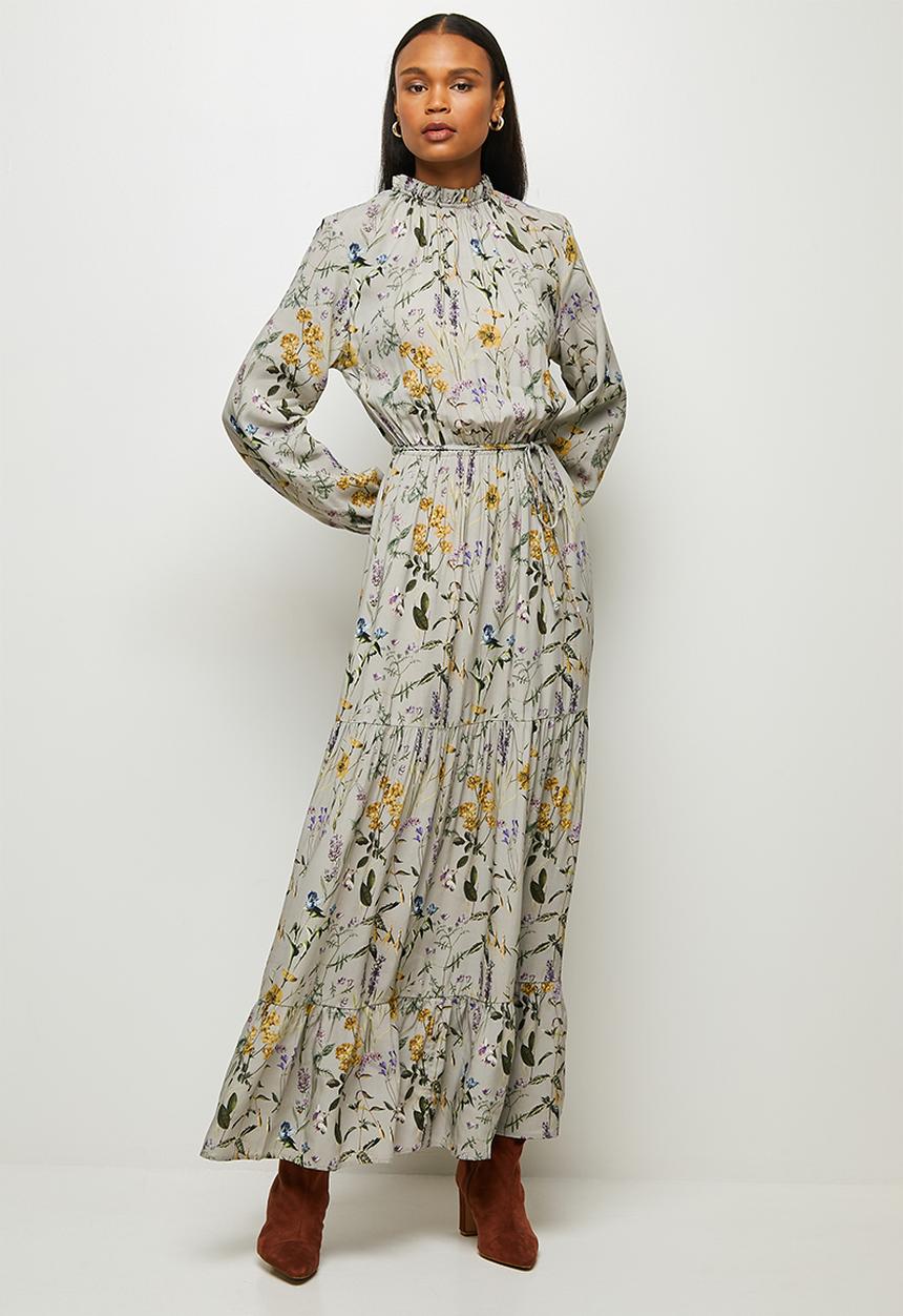 edit - Piecrust balloon sleeve tiered maxi - multi 
