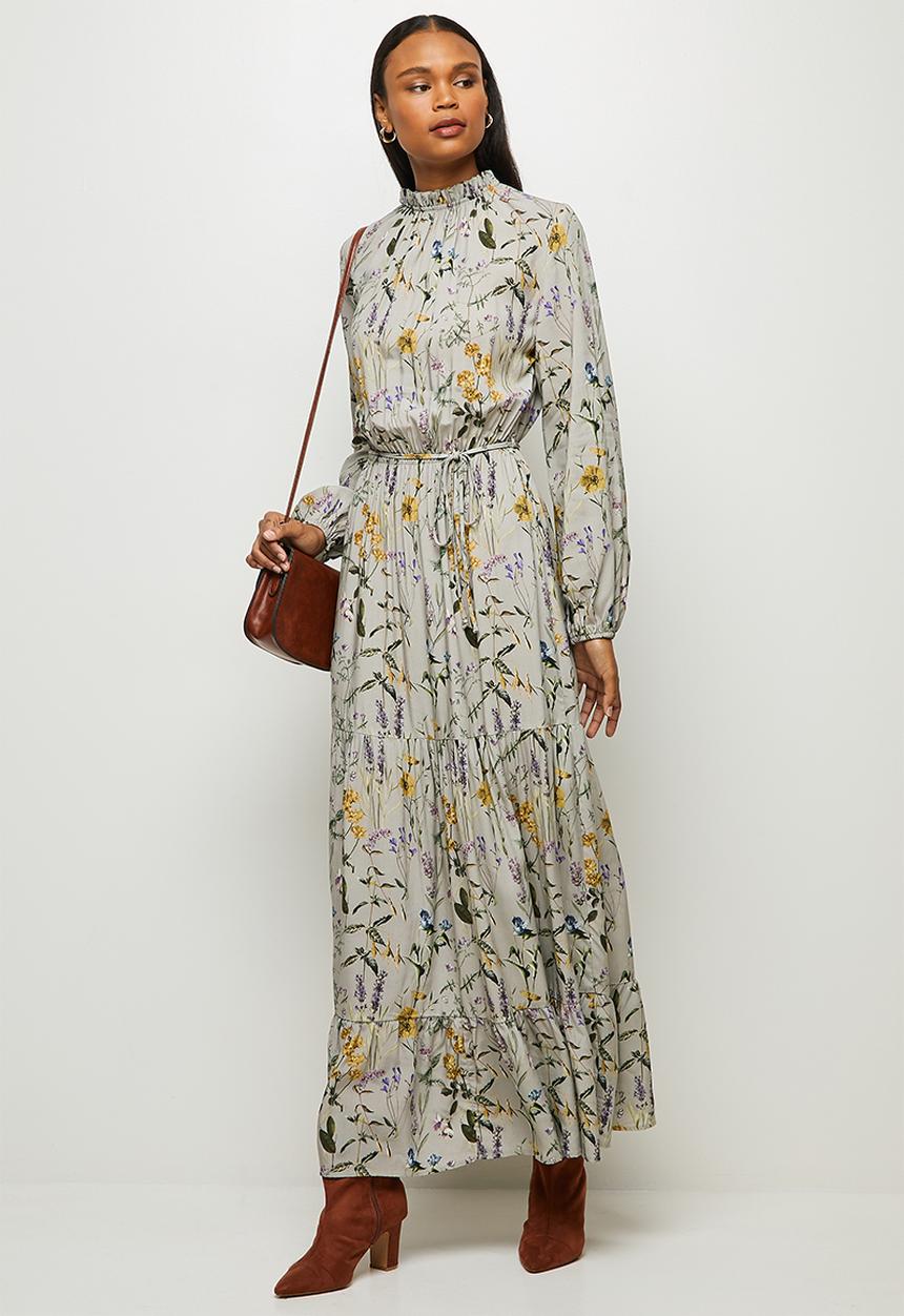 edit - Piecrust balloon sleeve tiered maxi - multi 