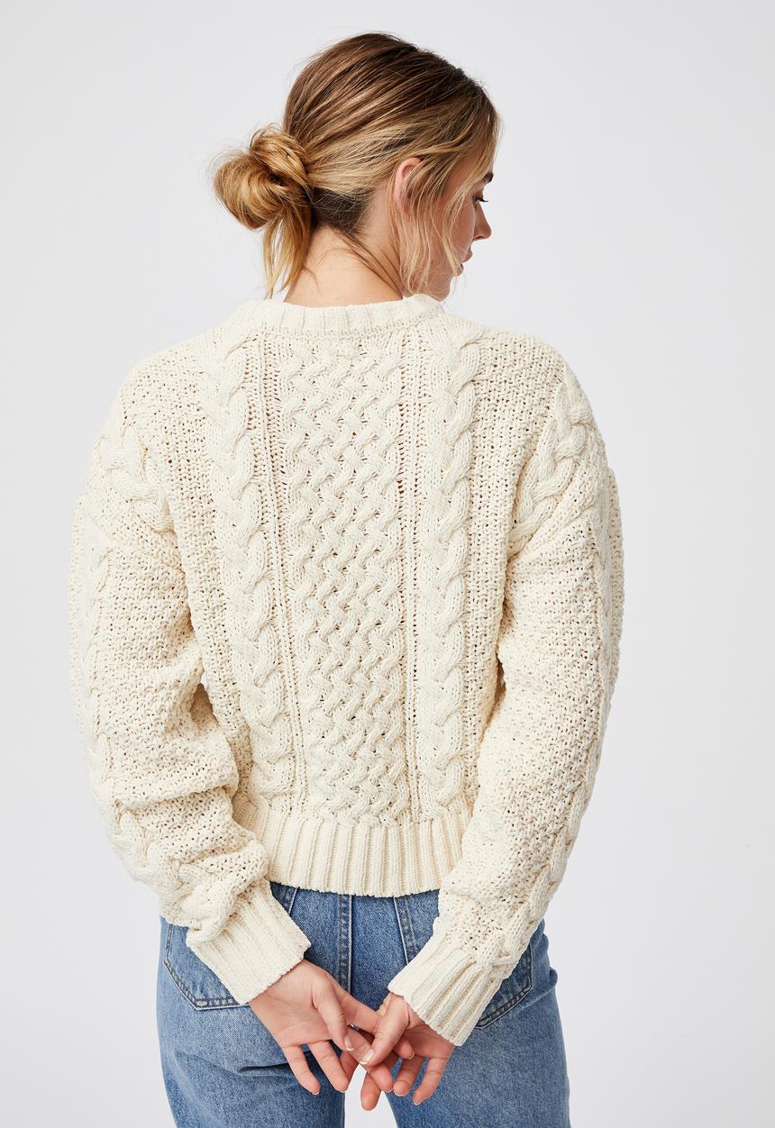 Cotton On - Heritage cable chenille pullover - pastry