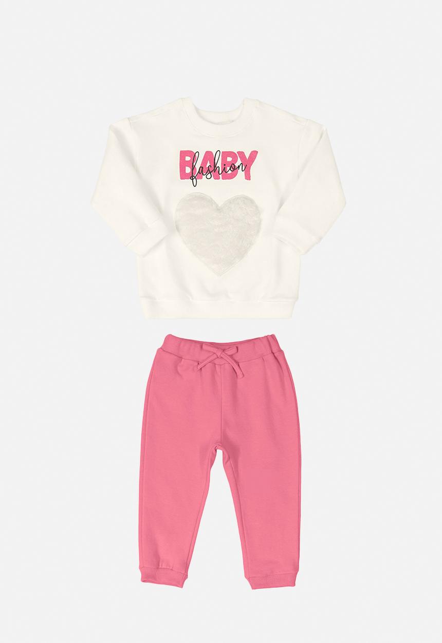 Quimby - Baby girls elastane sweatshirt & pants set - off white & pink