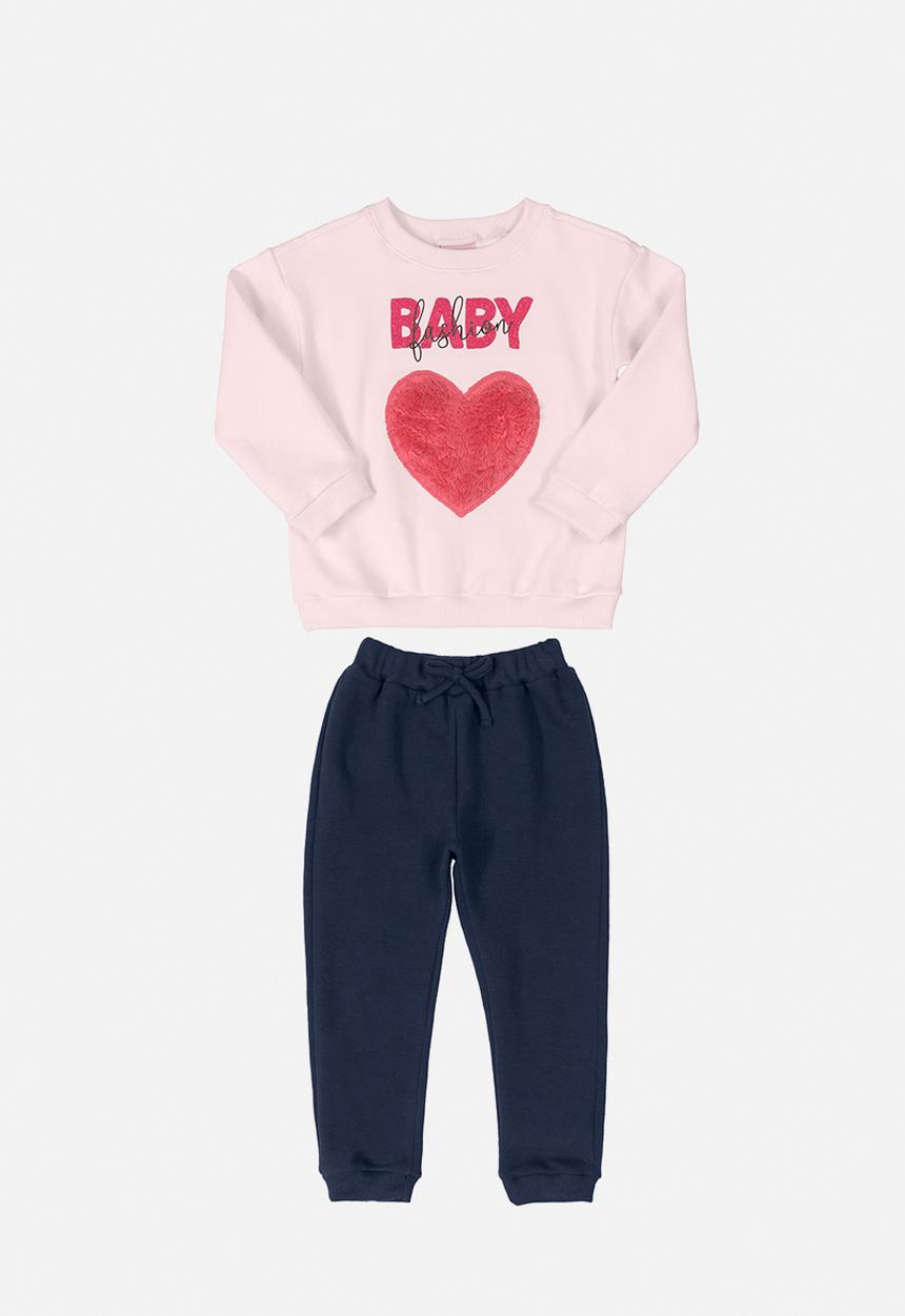 Quimby - Baby girls elastane sweatshirt & pants set - light pink & navy