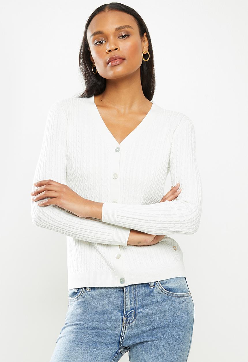 POLO - Nicole fine cable cardigan - white
