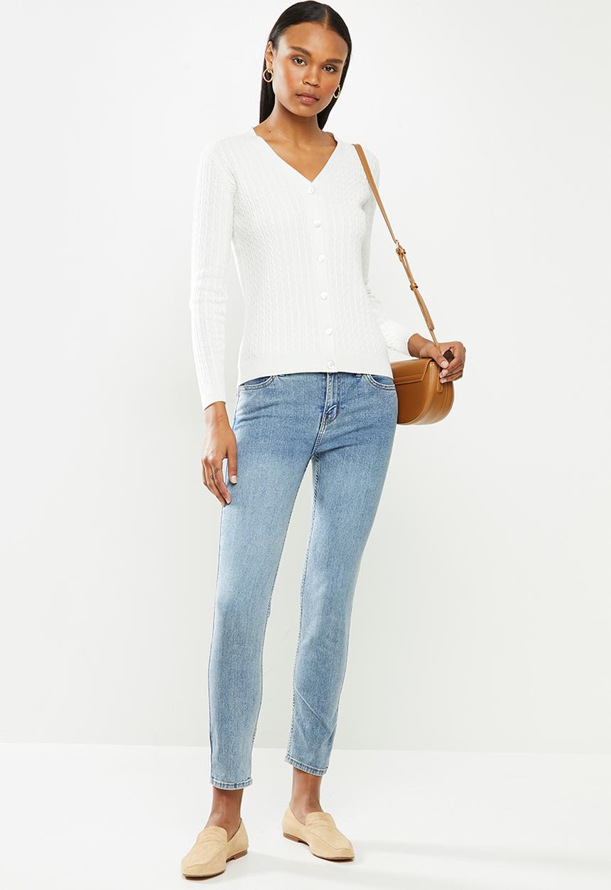 POLO - Nicole fine cable cardigan - white