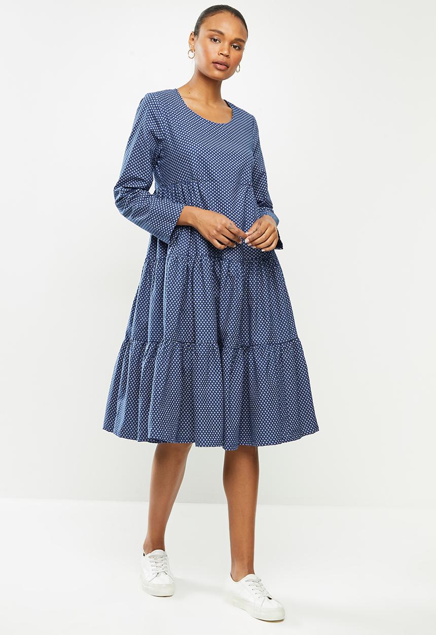 AMANDA LAIRD CHERRY - Klip dress -navy/white genuine isishweshwe