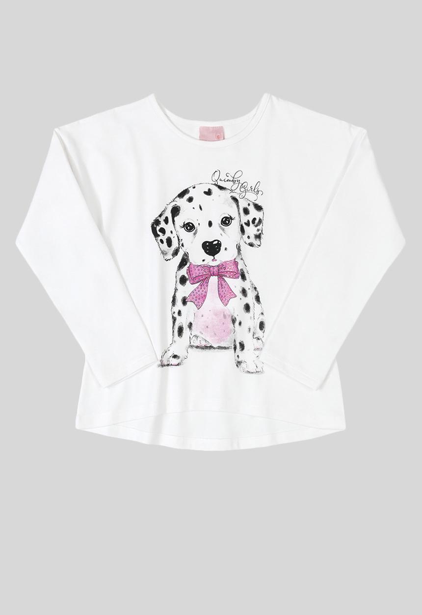 Quimby - Girls long sleeve puppy tee - white