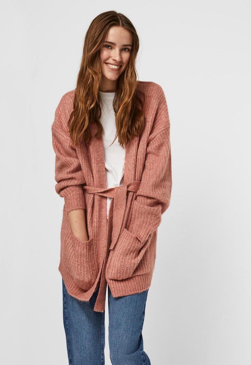 Vero Moda - Julie  long sleeve belt cardigan - old rose