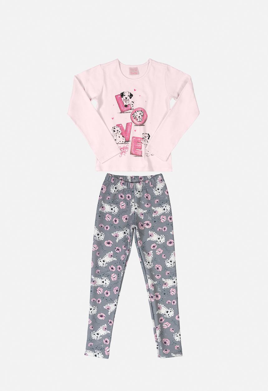 Quimby - Girls top & neoprene legging set - light pink & grey