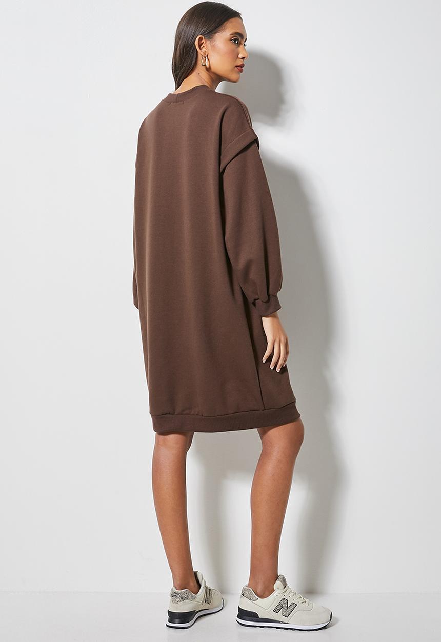 Superbalist - Dropped shoulder oversize sweat dress - brown