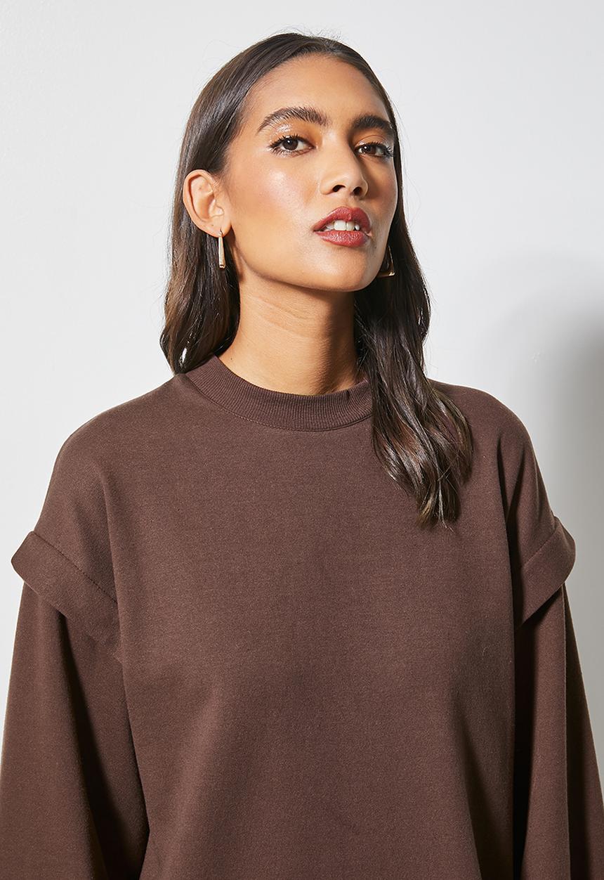 Superbalist - Dropped shoulder oversize sweat dress - brown