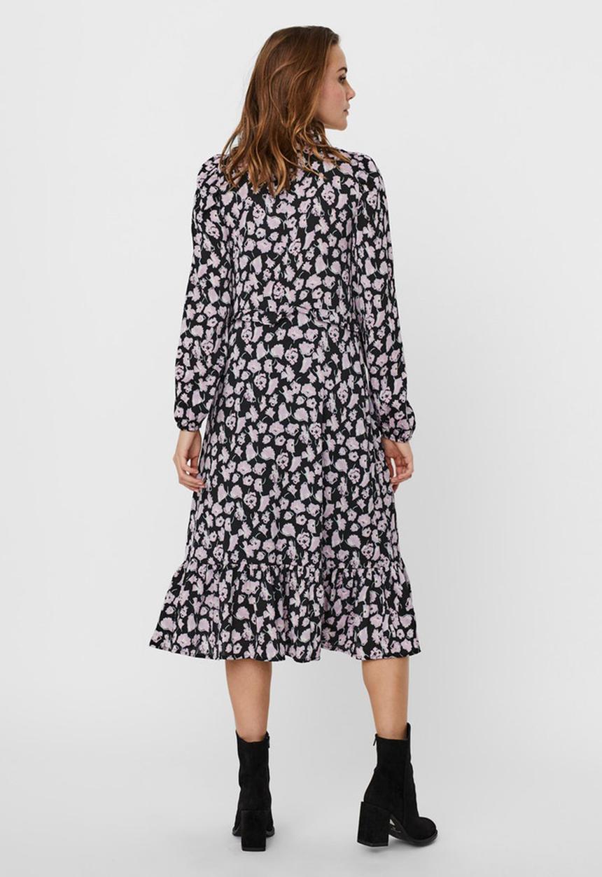 Vero Moda - Charlotte long sleeve smock dress - black & pink