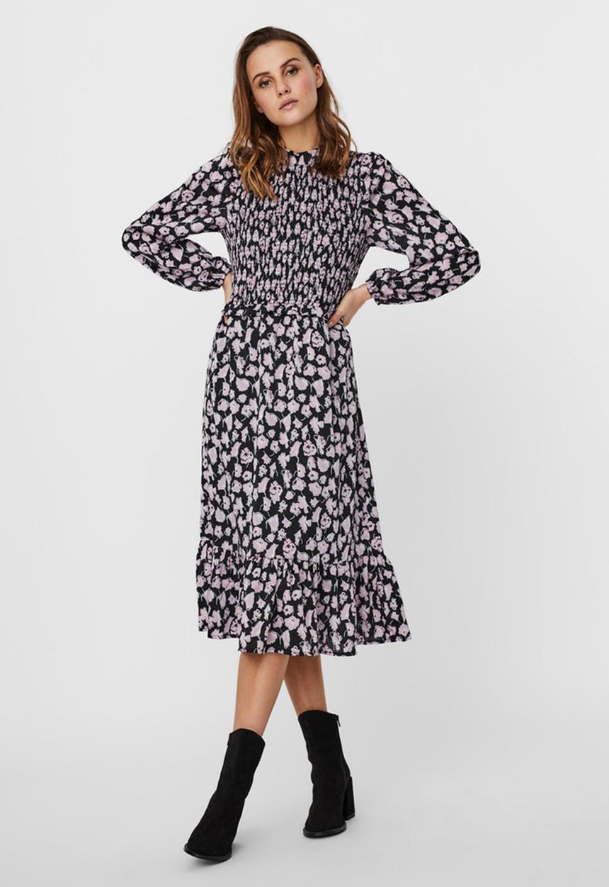 Vero Moda - Charlotte long sleeve smock dress - black & pink