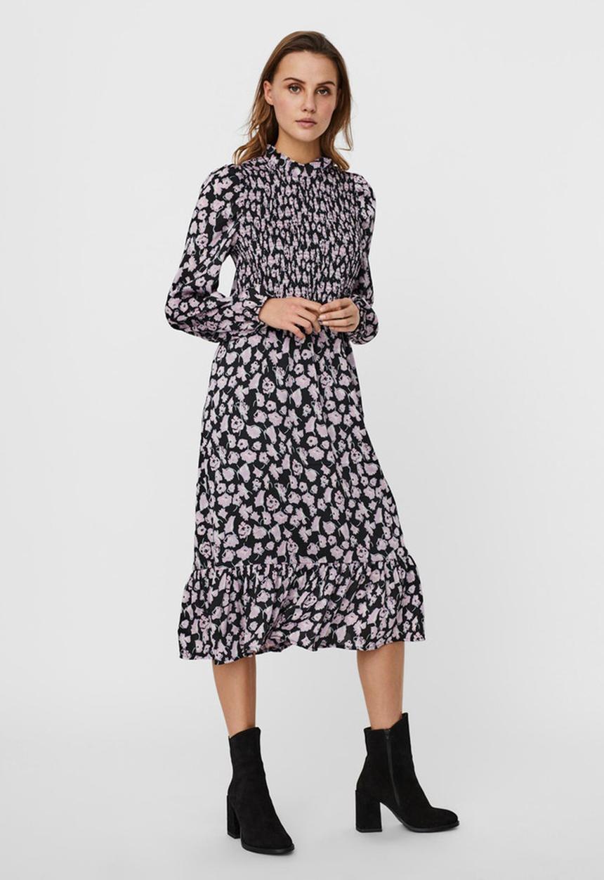 Vero Moda - Charlotte long sleeve smock dress - black & pink