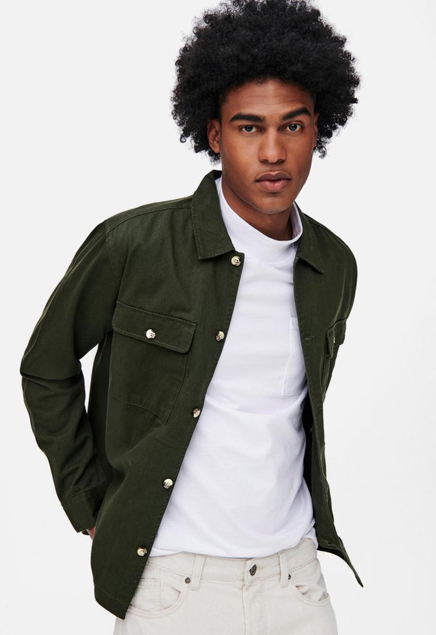 Only & Sons - Silvio long sleeve overshirt - peat