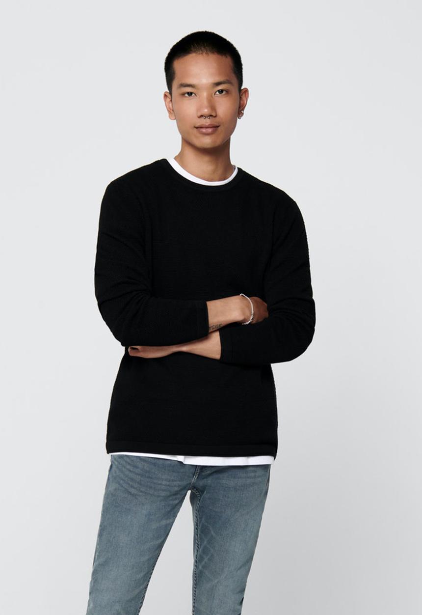 Only & Sons - Panter life crew knit - black