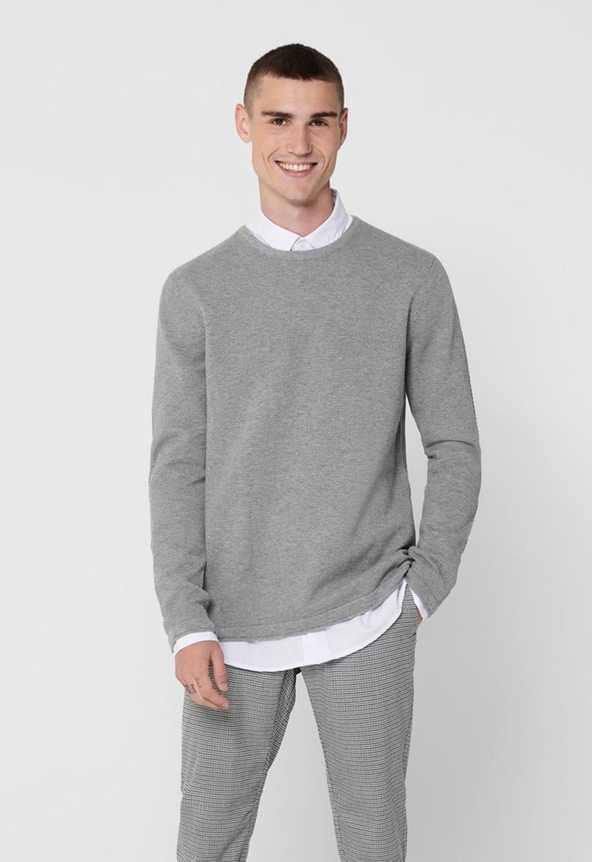 Only & Sons - Onspanter life 12 struc crew knit - grey melange