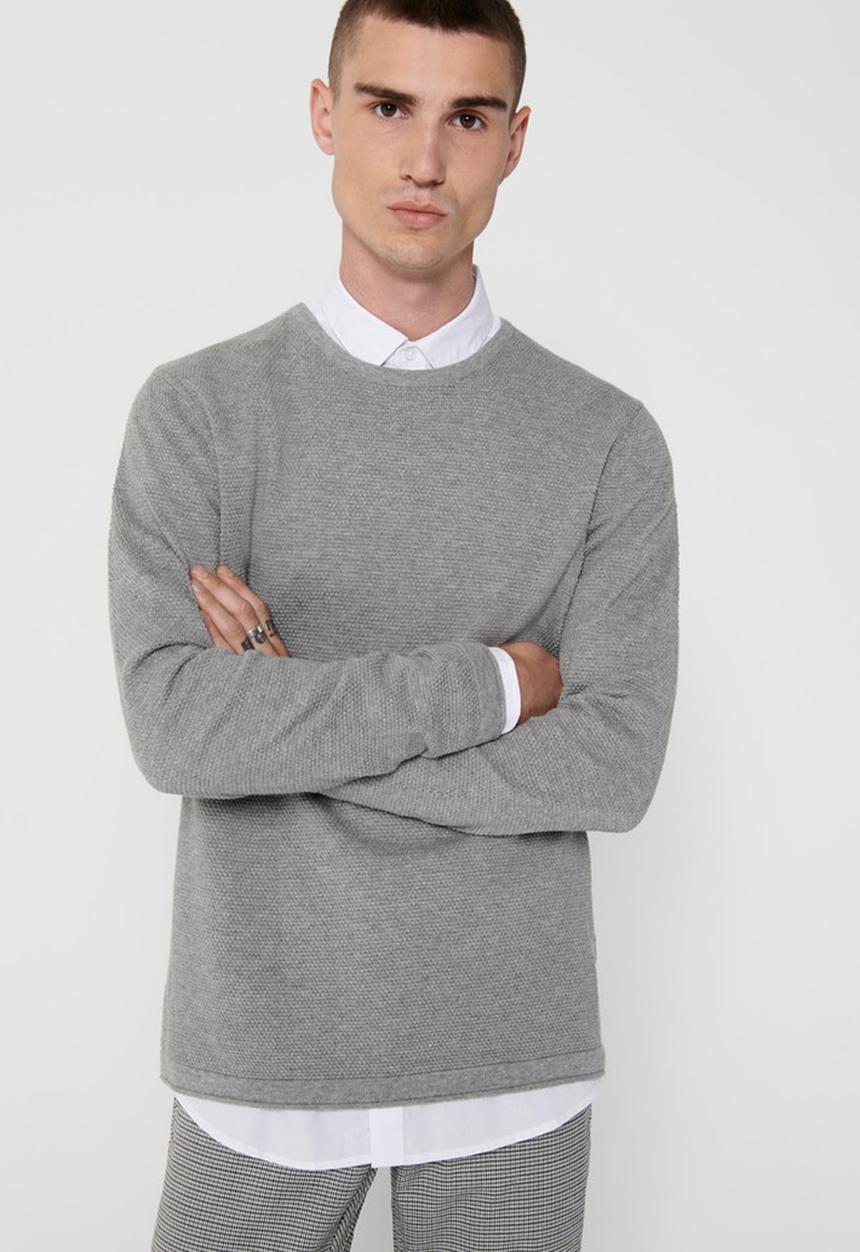 Only & Sons - Onspanter life 12 struc crew knit - grey melange