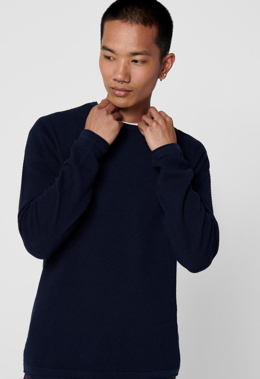 Only & Sons - Onspanter life 12 struc crew knit - navy