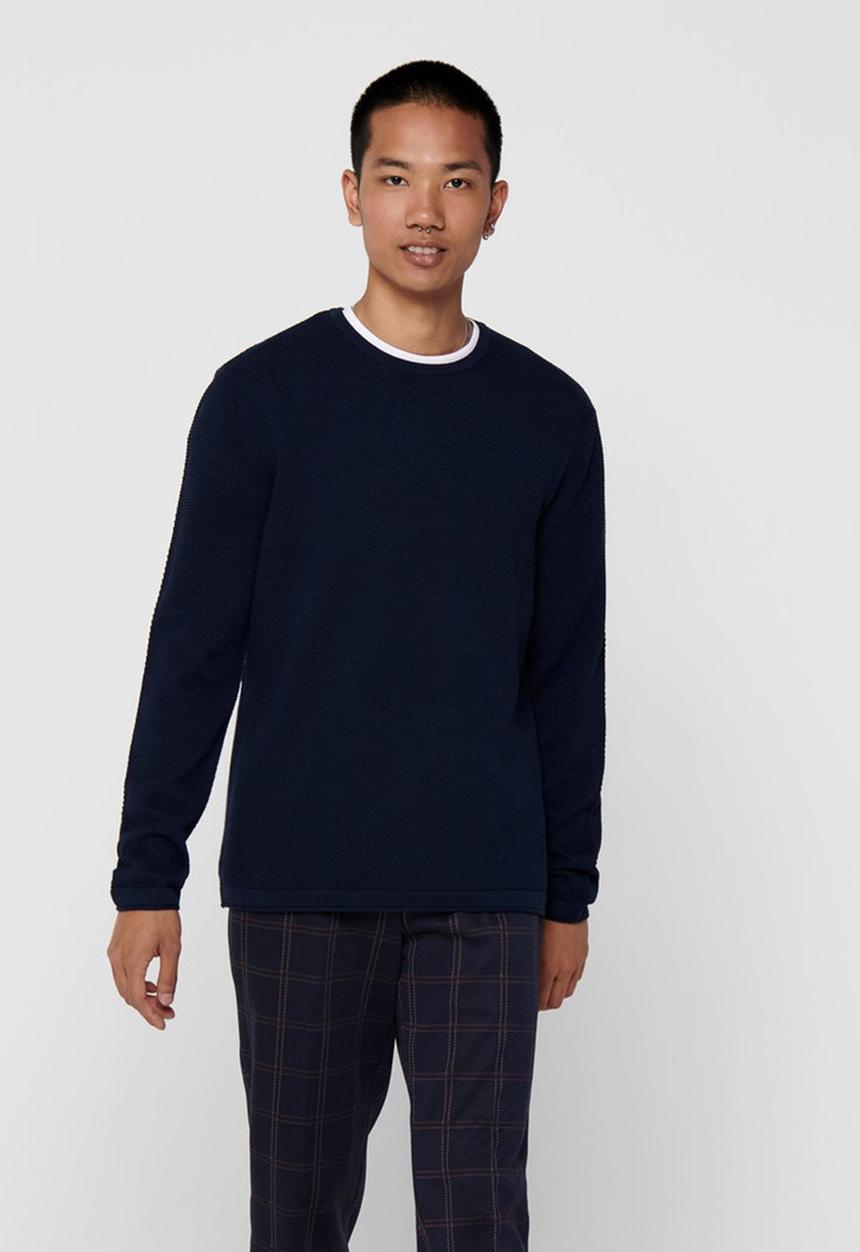 Only & Sons - Onspanter life 12 struc crew knit - navy